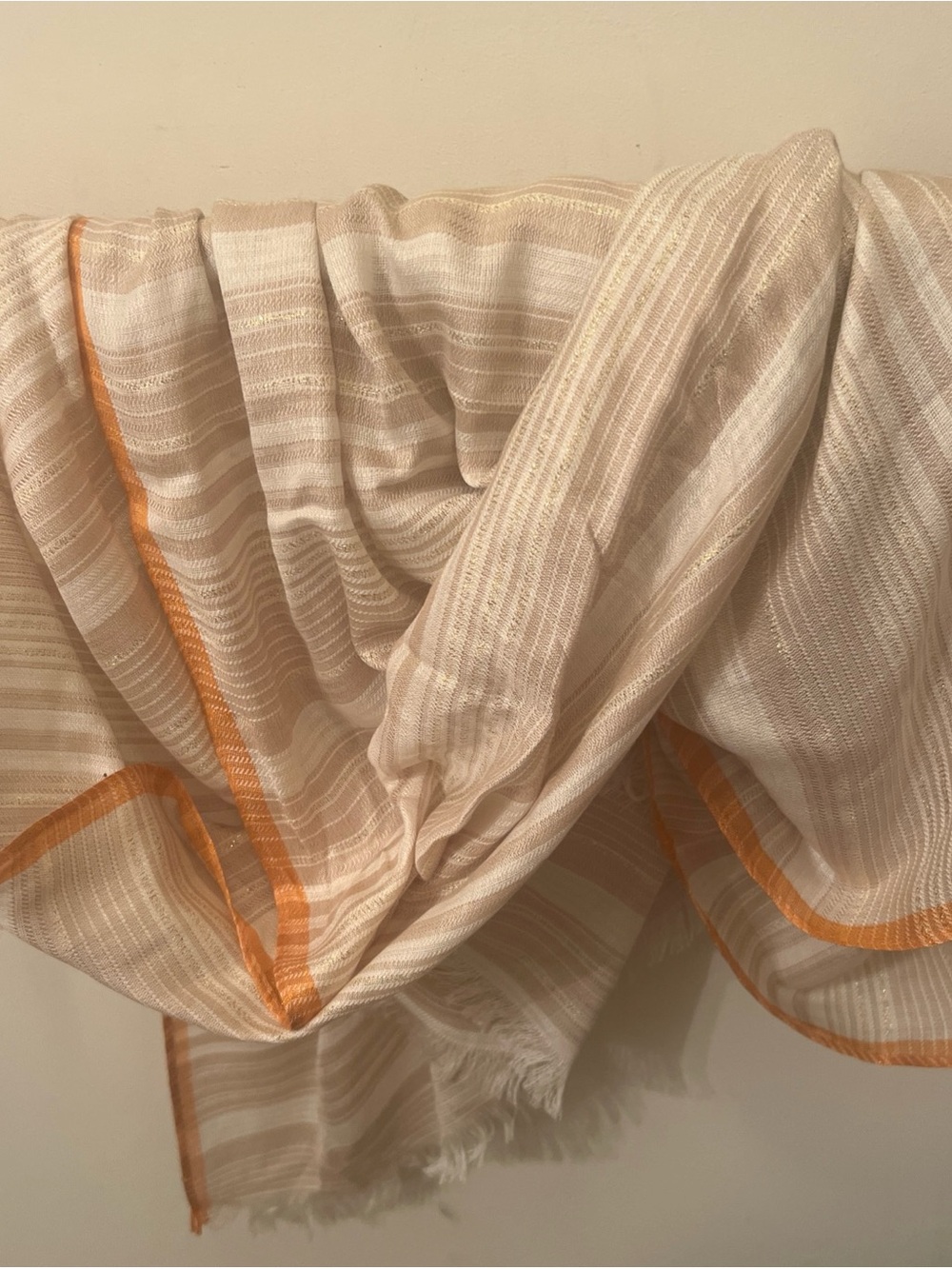 Vince Camuto Oversized square scarf in orange with stripes and tassels New